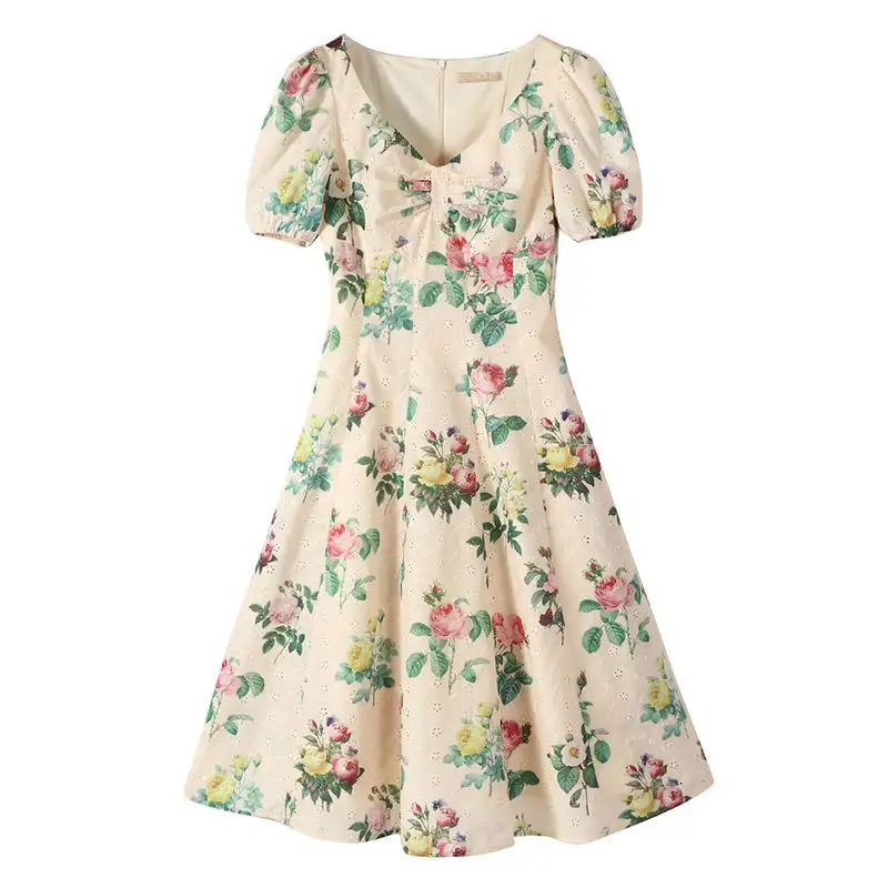 French Vintage Ladies Style High Waist Dress