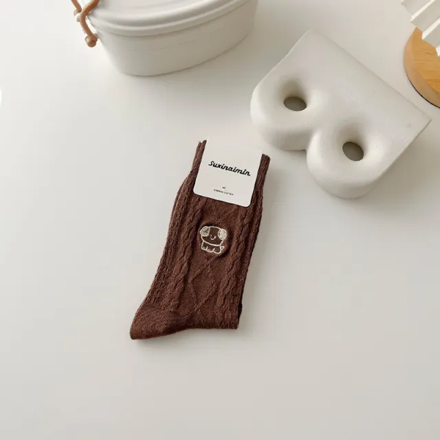 Cute Embroidered Puppies Pile Cotton Socks Coffee - Shop at LoveMi
