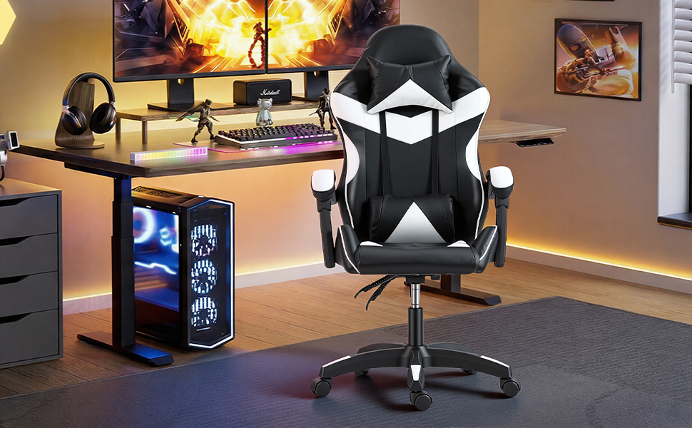 Gaming Reclining Swivel Chair For Adults,Ergonomic Racing PC With Lumbar Support — image 9