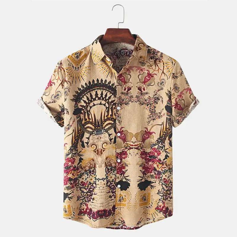 National Fashion Printed Short-sleeved Lapel Shirt