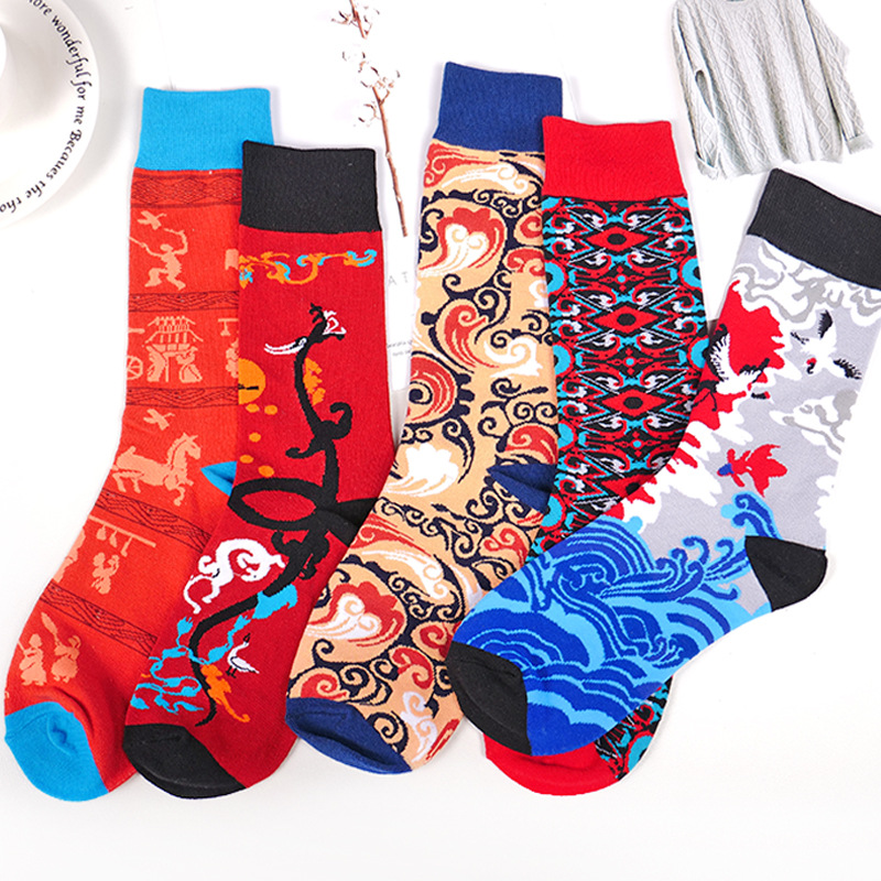 Title 3, Dragon Phoenix Crane Pattern Fashion Socks