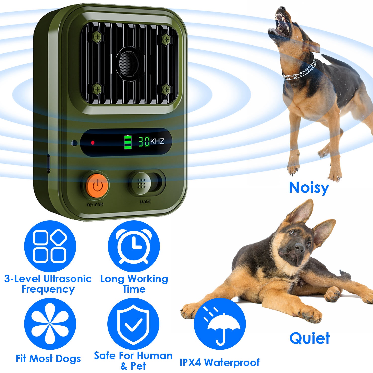 Black-Green Color Options -- 1Pc Ultrasonic Anti-Barking Device Rechargeable Auto Dog Bark Control Deterrent Box Training Device IPX4 Waterproof With 3 Frequency Max 32.8Feet Sensing Distance