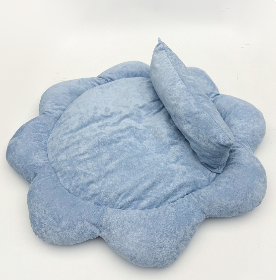 WarmBolsterDogBedPetalDesignPetBedMatNonSlipCozyCatDogBedWithPillowCushion