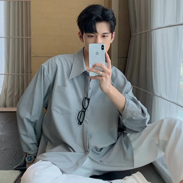 Men's Long sleeved Non ironing Solid Color With Korean White Shirt Grey - Shop at LoveMi
