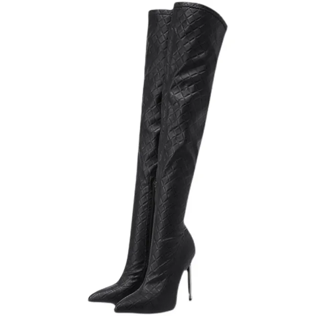 Autumn And Winter New Fine Heel With Black Slimming Stretch Over The Knee Boots Black - Shop at LoveMi