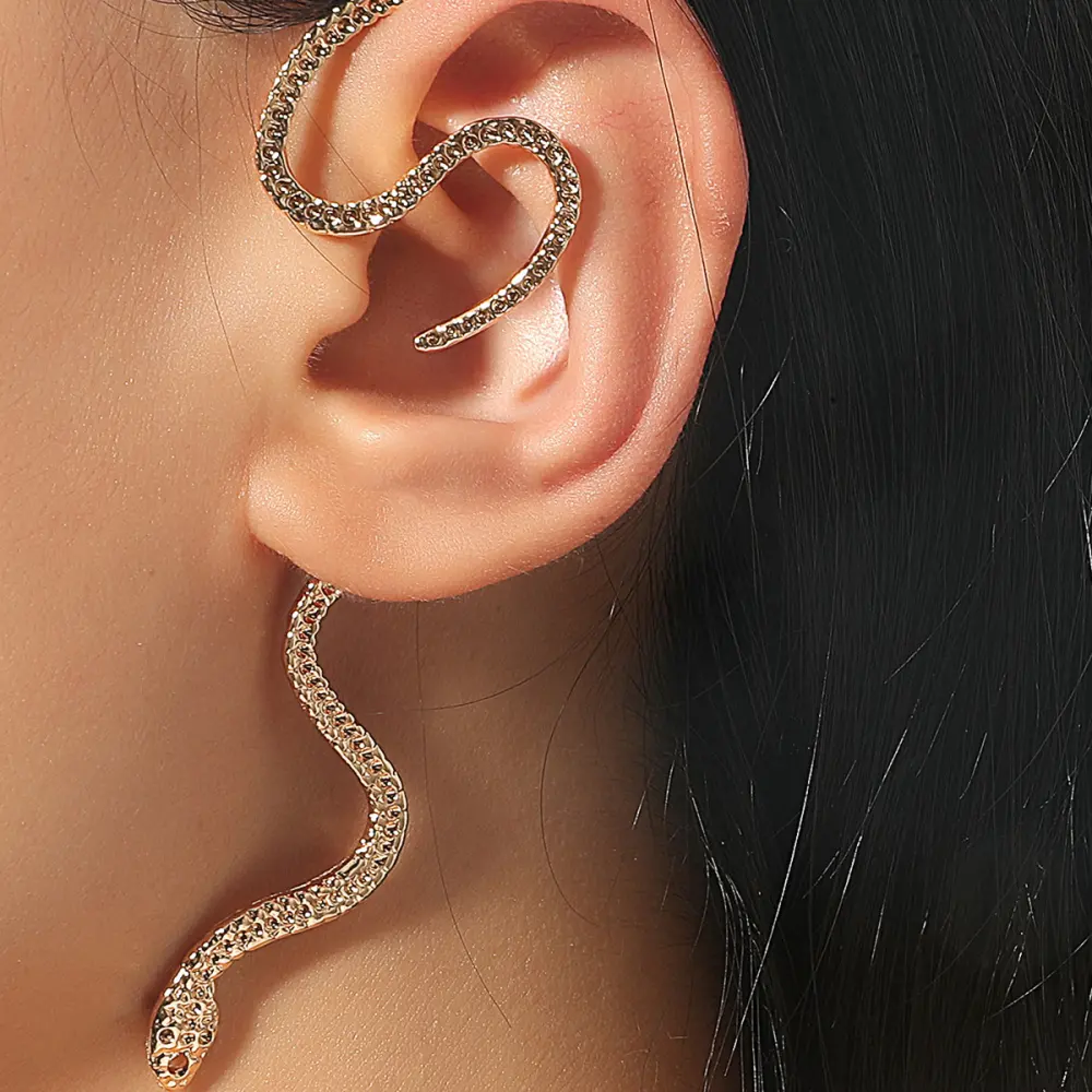 Non-hole Ear Clip Vintage Zircon Snake-shaped Earrings for Women