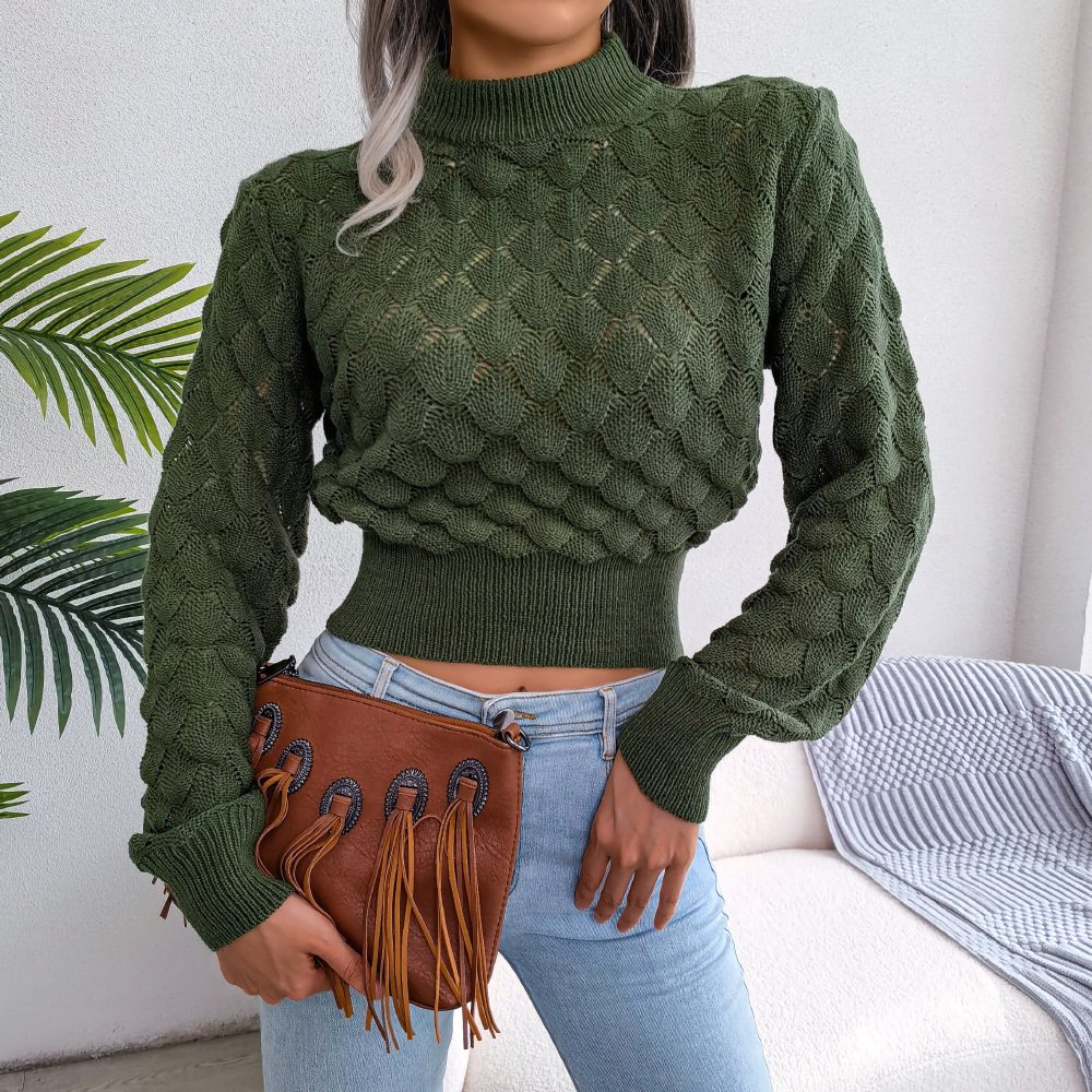 3D diamond cropped knit sweater