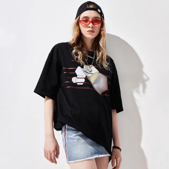 Women's Mid length Loose Short Sleeve T shirt Black - Shop at LoveMi