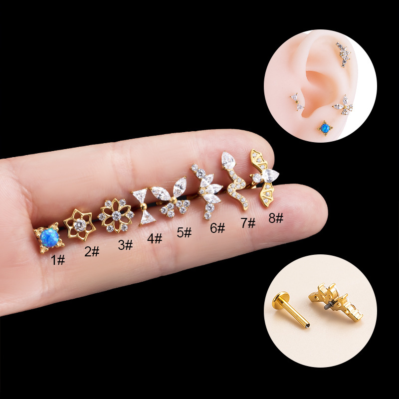 Title 1, Ear Bone Stud Zircon Butterfly Bat Opal Piercin...