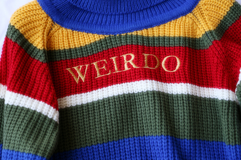 Title 8, Rainbow Stripes Letter Embroidery Turtleneck Lo...