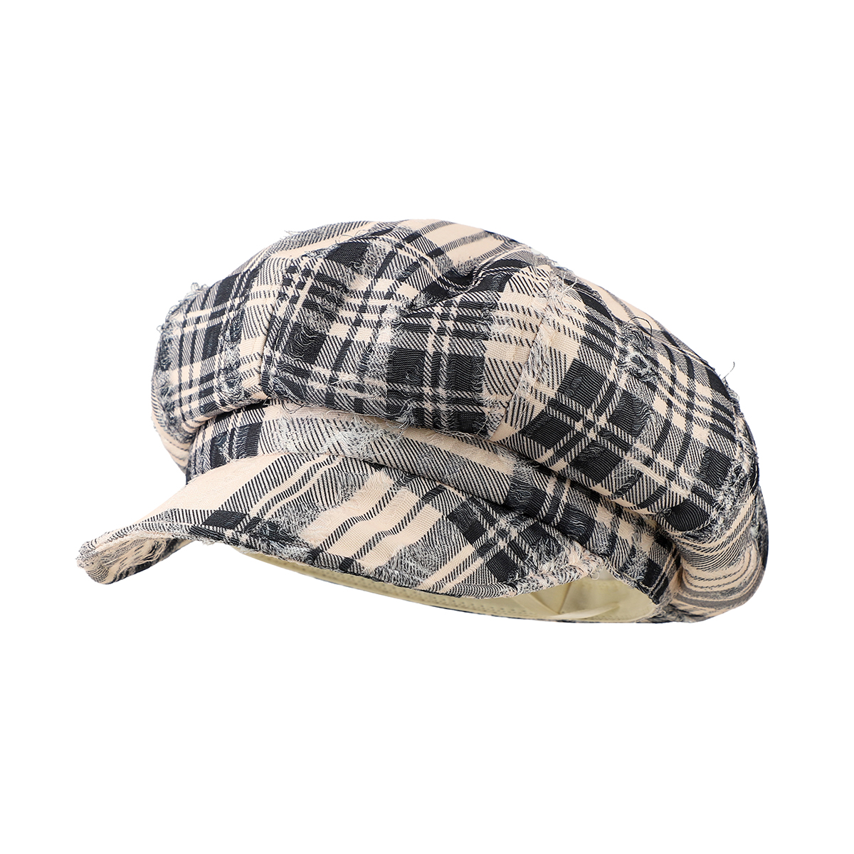 Retro Checkered Brushed Octagonal Newsboy Hat - Korean Version. Antique-style Checkered Soft Brim Hat. Fashionable, Trendy And Stylish Hat With A Touch Of Elegance