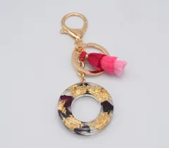 Black Rose Flower Epoxy Resin Keychain Long Tassel Pendant - O - View 1