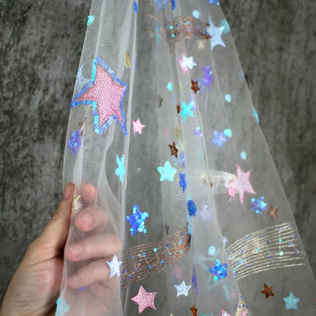 Star Symphony Sequin Embroidery Designer Mesh DIY Fabric 50Cmx145Cm - Shop at LoveMi