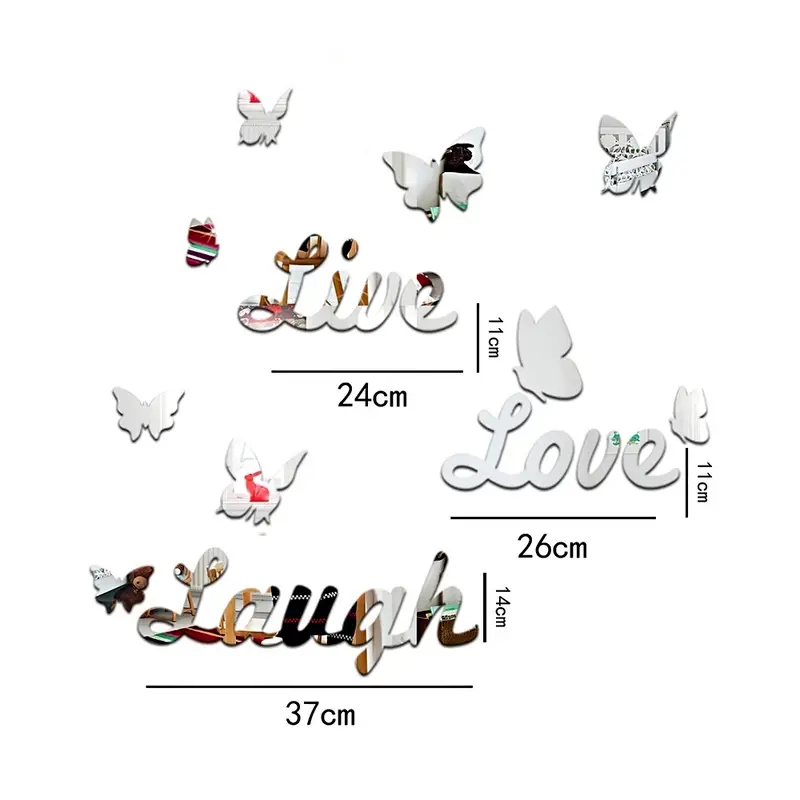 English Alphabet Butterfly Mirror Wall Sticker Bedroom Decoration Sticker