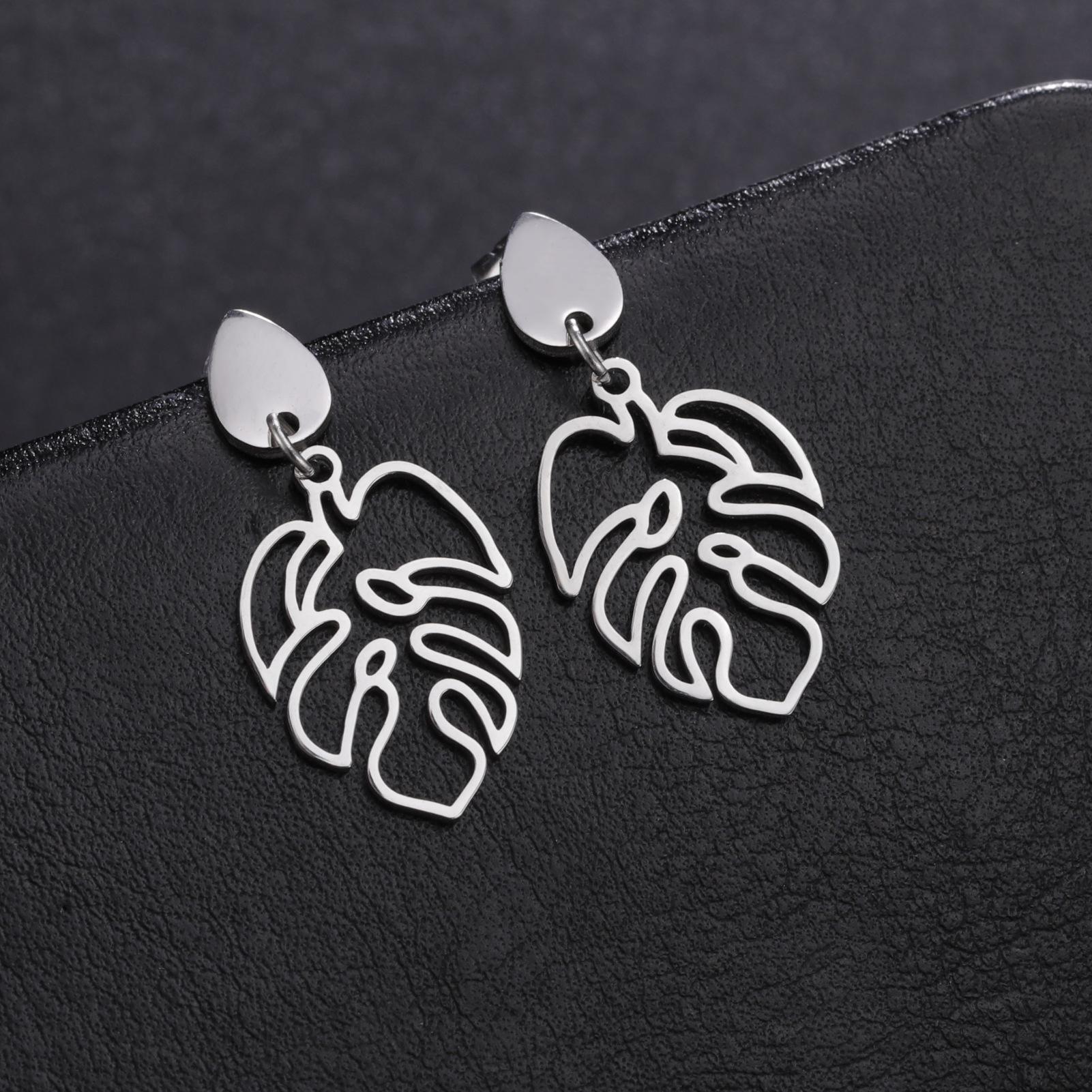 Title 2, Simple Titanium Steel Earrings, Water Drop Leaf...