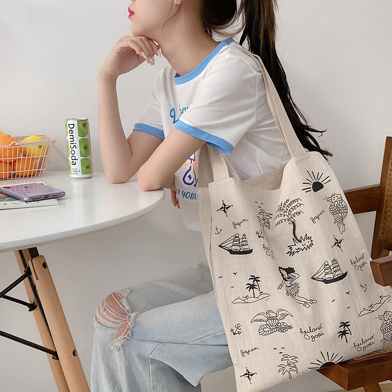 Title 5, Literary Simple Retro Printed Cotton Linen Bag,...