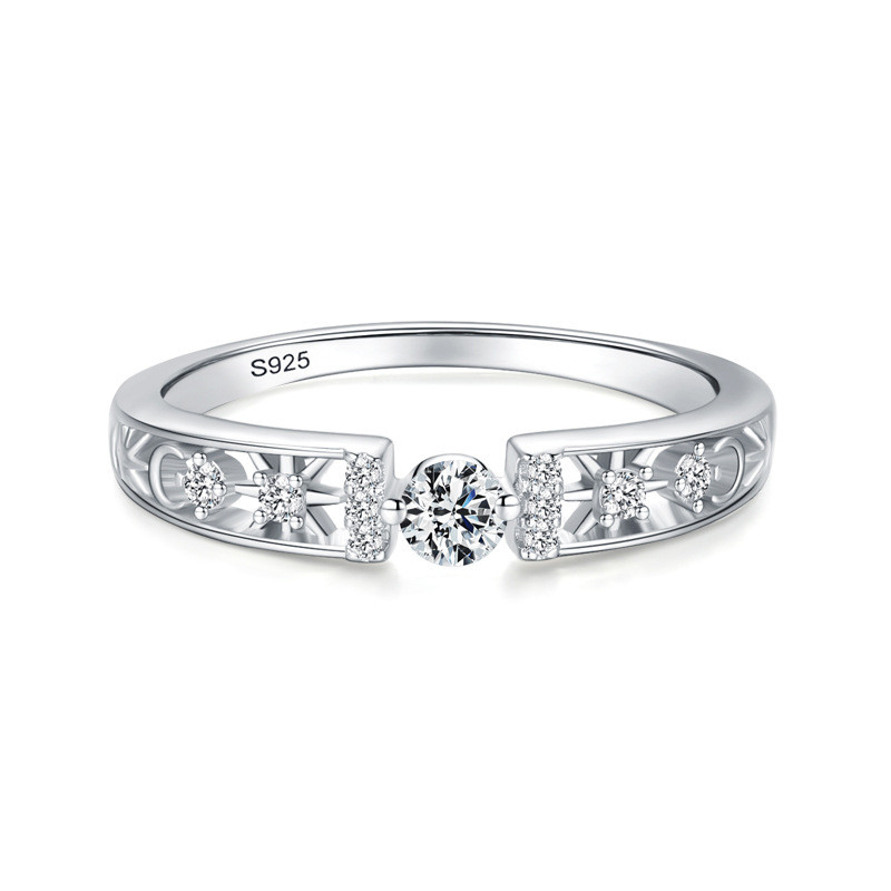 925 Sterling Silver Single Diamond Hollow Closed Ring