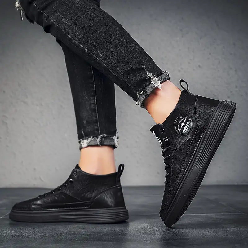 Casual Flat Shoes Men's Mid-top Heightening Net Red Trendy Shoes