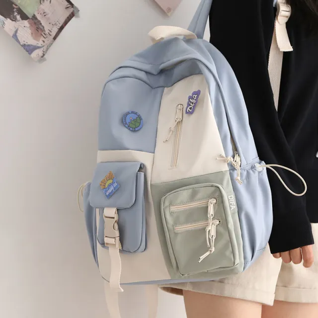 Women's Korean Style Contrast Color Versatile Schoolbag Blue - Shop at LoveMi