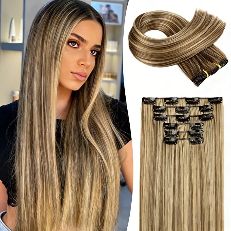 Heat Resistant Hairpiece Cool Brown WithBlonde Highlights