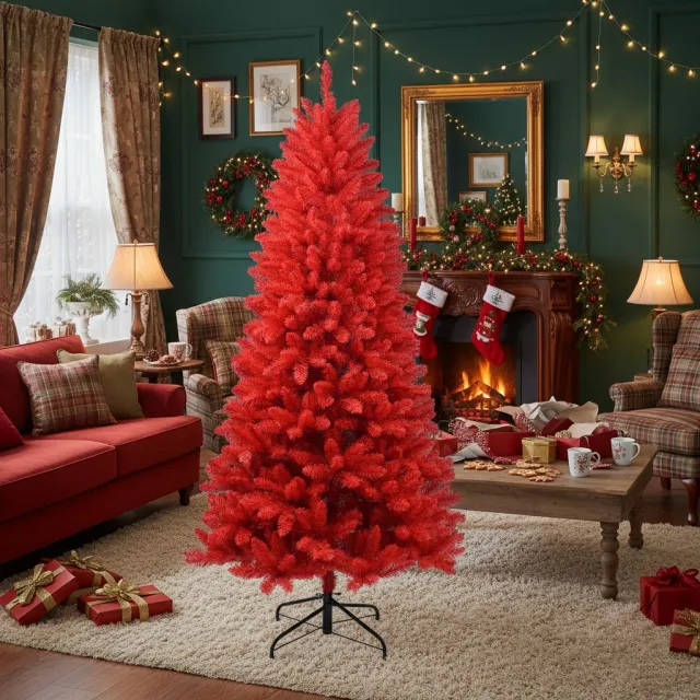 5FT Red Christmas Tree With 624 Tips Artificial Plant PVC Natural With Hinged Branches Stable Metal Stand For Easy Setup Holiday Party Decor Red - Shop at LoveMi