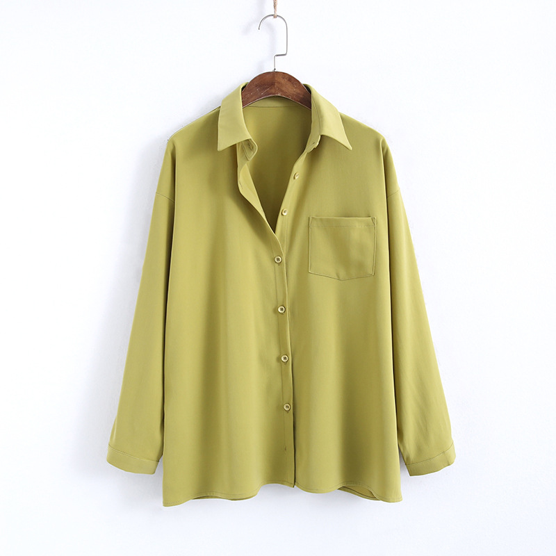 Loose Long-sleeved Solid Color Lapel Chiffon Shirt