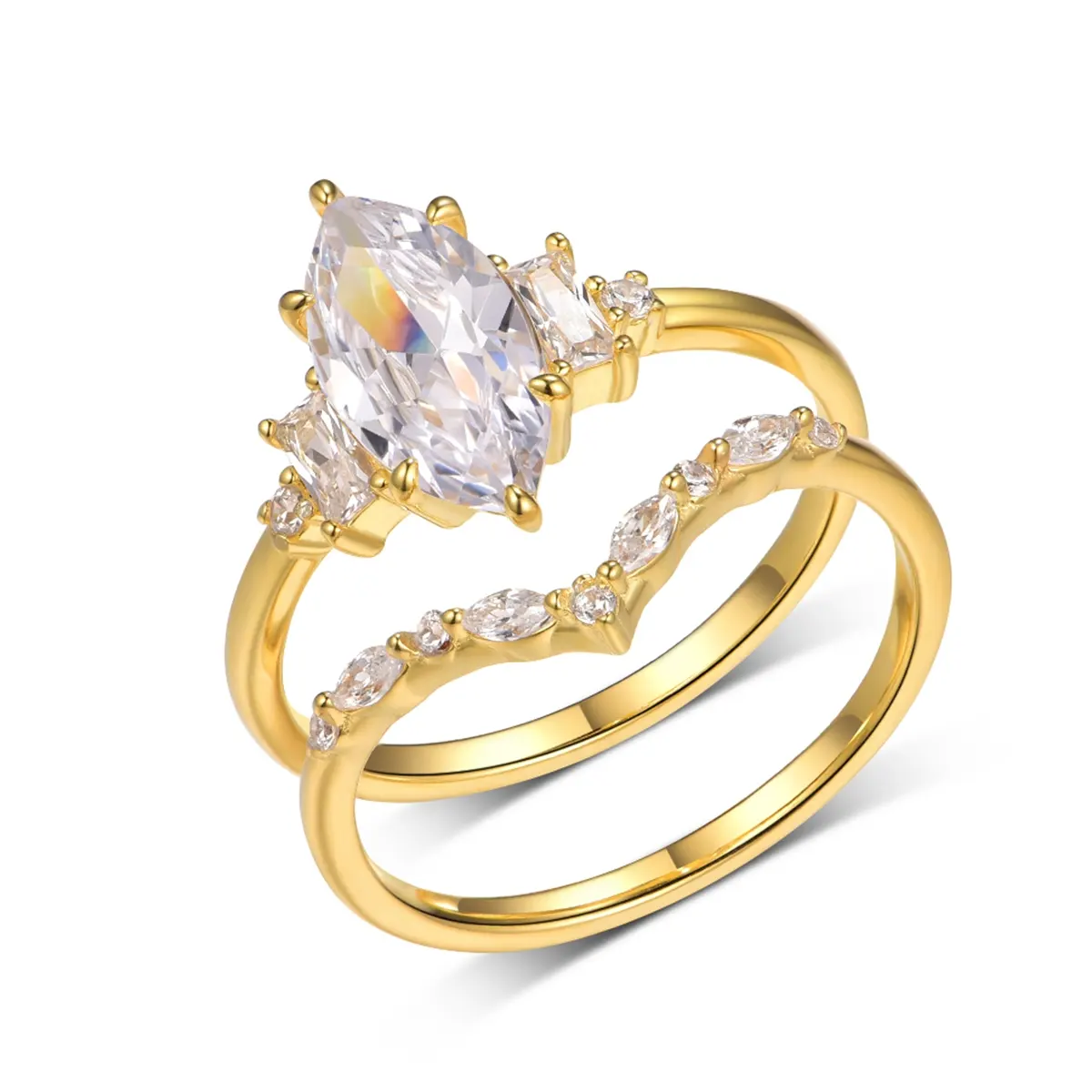 S925 Silver 4g Marquise Moissanite Ring Set