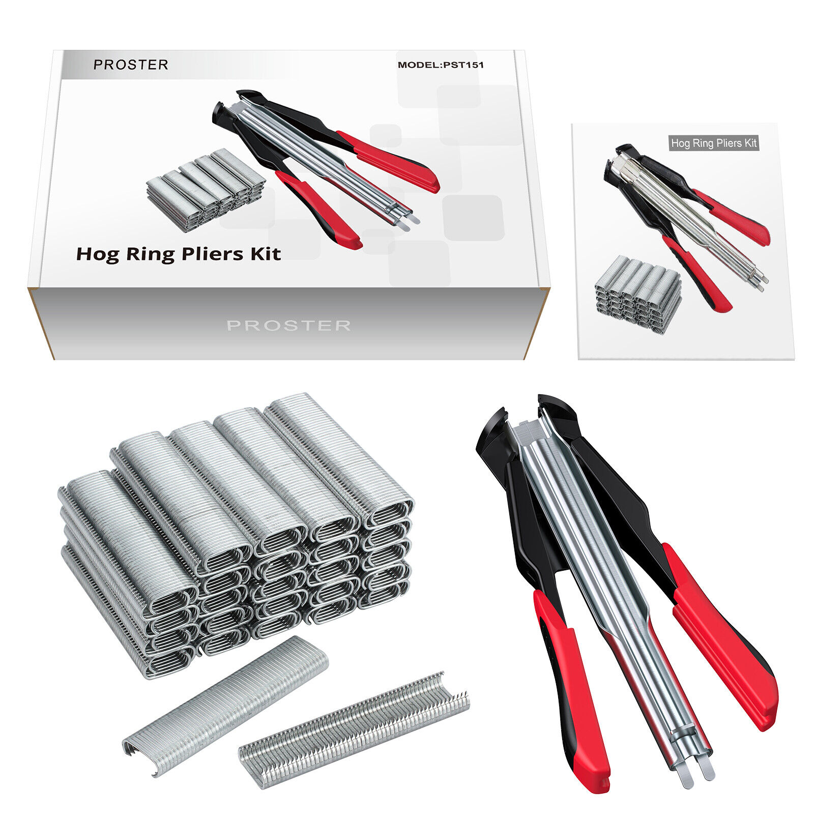 Hog Ring Pliers Kit C-type With 2500pcs Nails Spring C7 Hog Rings Gun C-type Clip Installation Equipment Tool For Auto Feed Animal Fence Fastener Staple Plier Nailer Mattresses  Black  Red