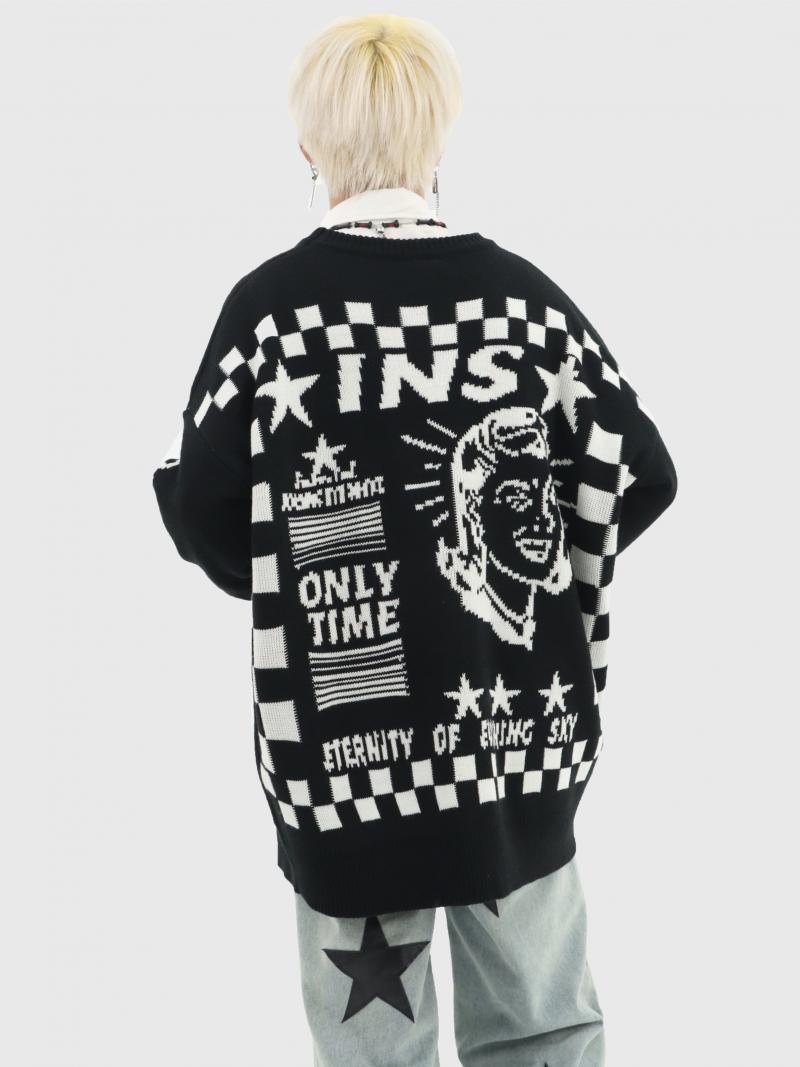 Men's And Women's Retro Portrait Knitted Sweater - 3