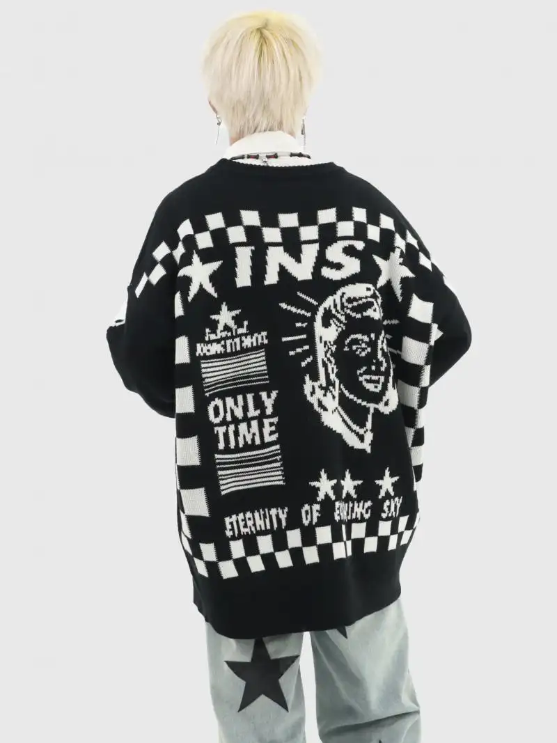 Men's And Women's Retro Portrait Knitted Sweater