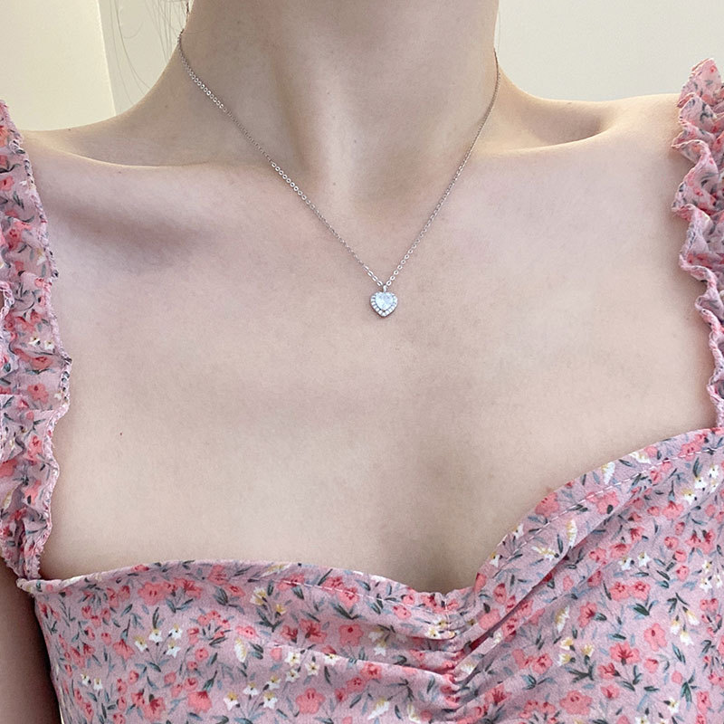 Sterling Silver Love Necklace Exquisite Diamonds Sweet Small