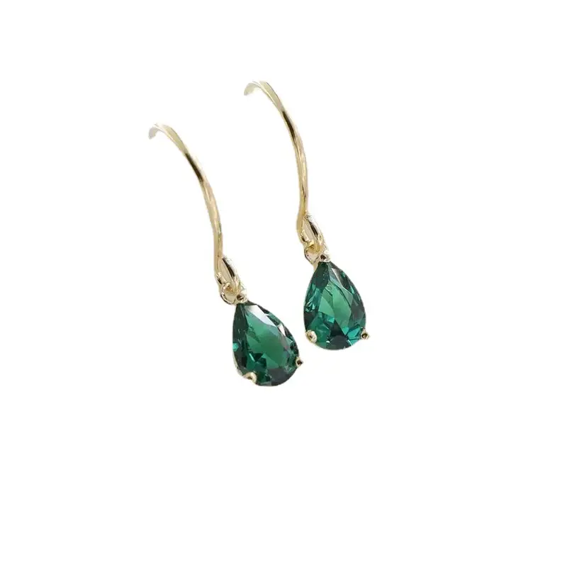 Emerald Water Drop Zircon Handmade Earrings