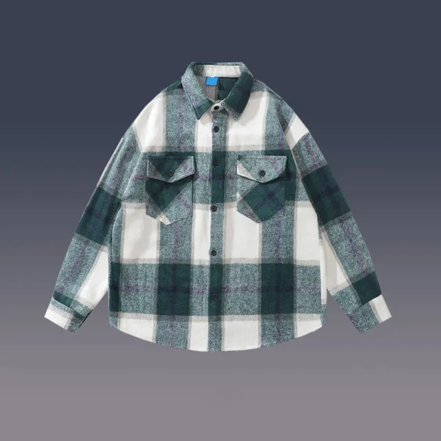 Women's Hem Shirt Woolen Plaid Print Green - Shop at LoveMi