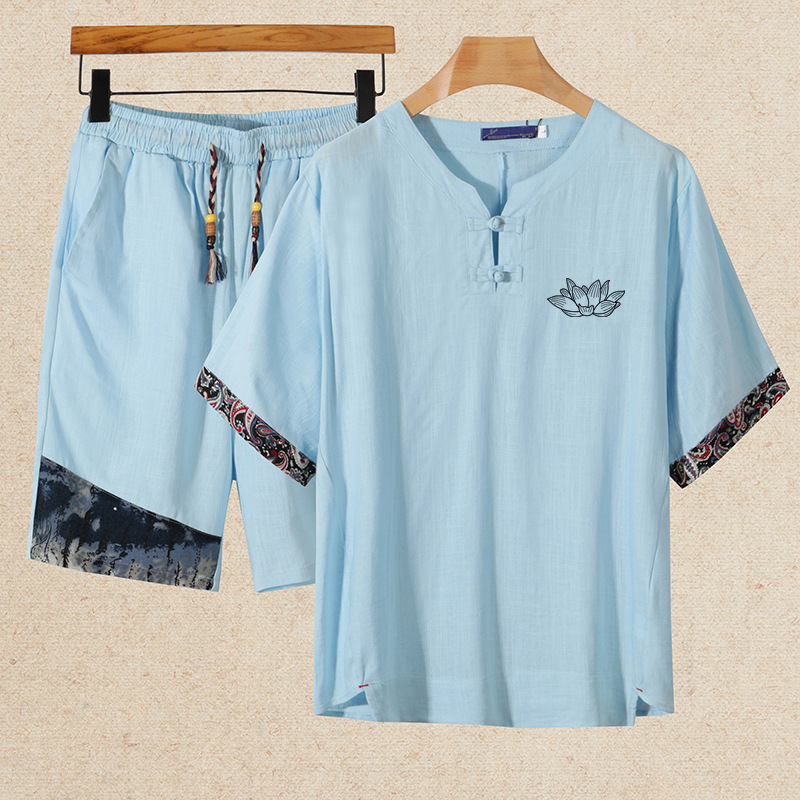 Men's Cotton And Linen Short Sleeve Suit