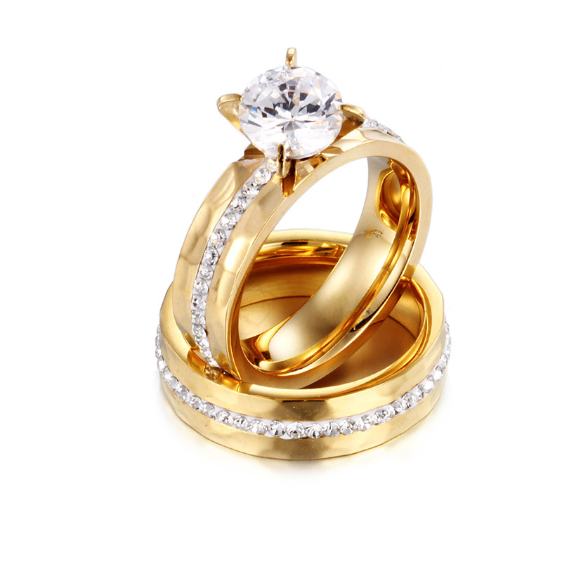 Titanium Steel Golden Couple Ring A Pair Of Male And Female