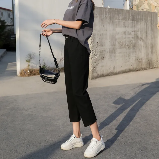 High Wear With White Slimming High Waist Straight Pants Black - Shop at LoveMi