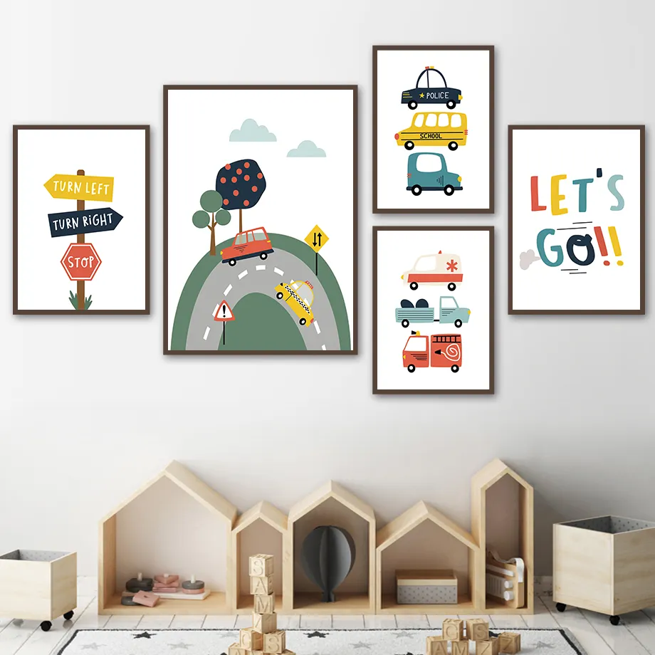 Cartoon Cab Truck Highway Traffic Light Wall