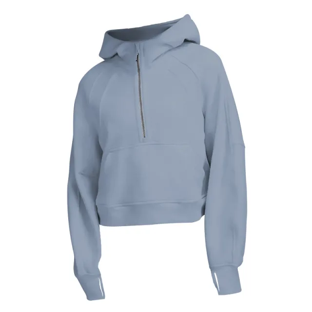 New Women's Sports Fitness Half Zip Hoodie Fleece Sky Blue - Shop at LoveMi