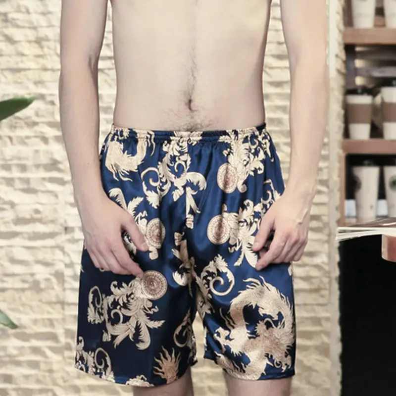 Ice Silk Pajama Pants Men's Shorts Loose Summer Thin Style Spinning Silk Home Pants Silk Big Pants