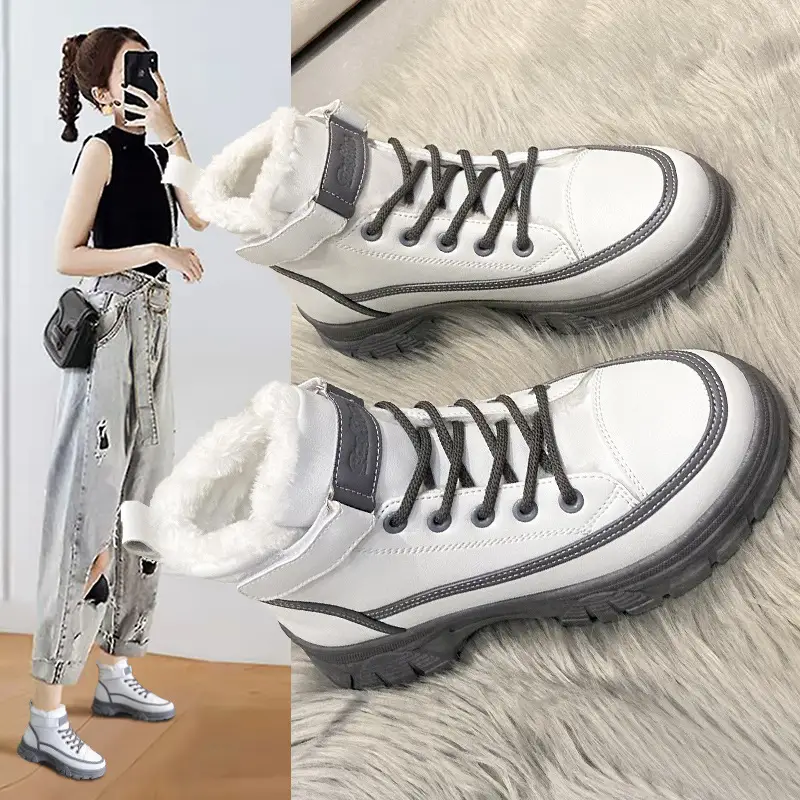 Thickened Warm Cotton Shoes Women Leather Waterproof And Cashmere Martin Boots