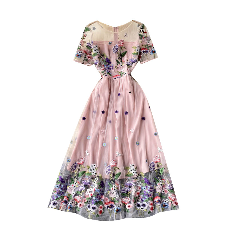 Embroidered High-Waist Midi Dress, picture 3 of 5