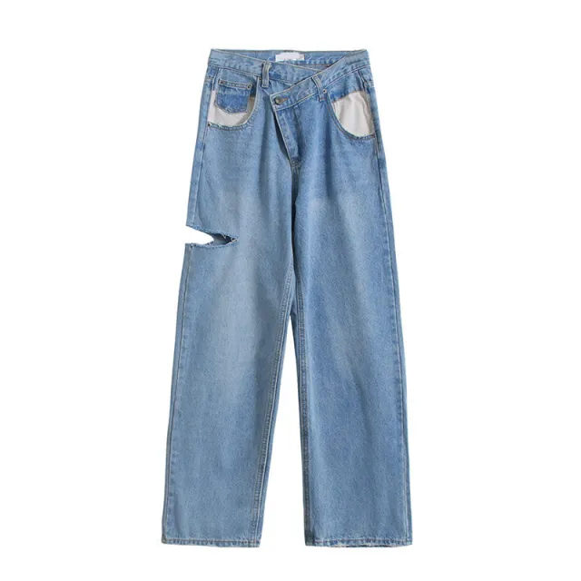 Women's New Ripped Loose High Waist Jeans Blue - Shop at LoveMi