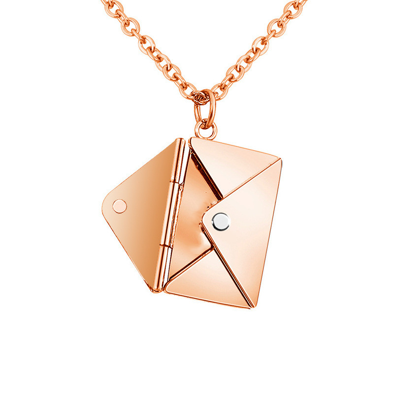 Titanium Steel Lettering Love Letter Envelope Pendant Necklace