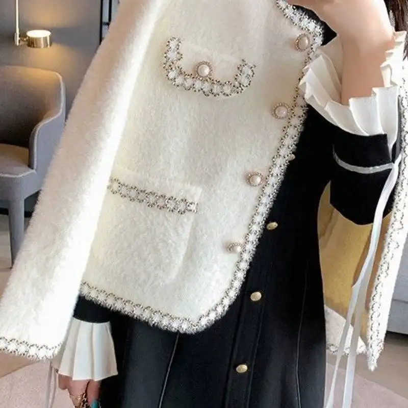 Mink Fleece Top Short Coat Knitted Sweater