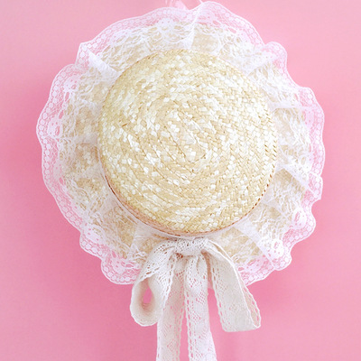 Beige bow cotton straw hat