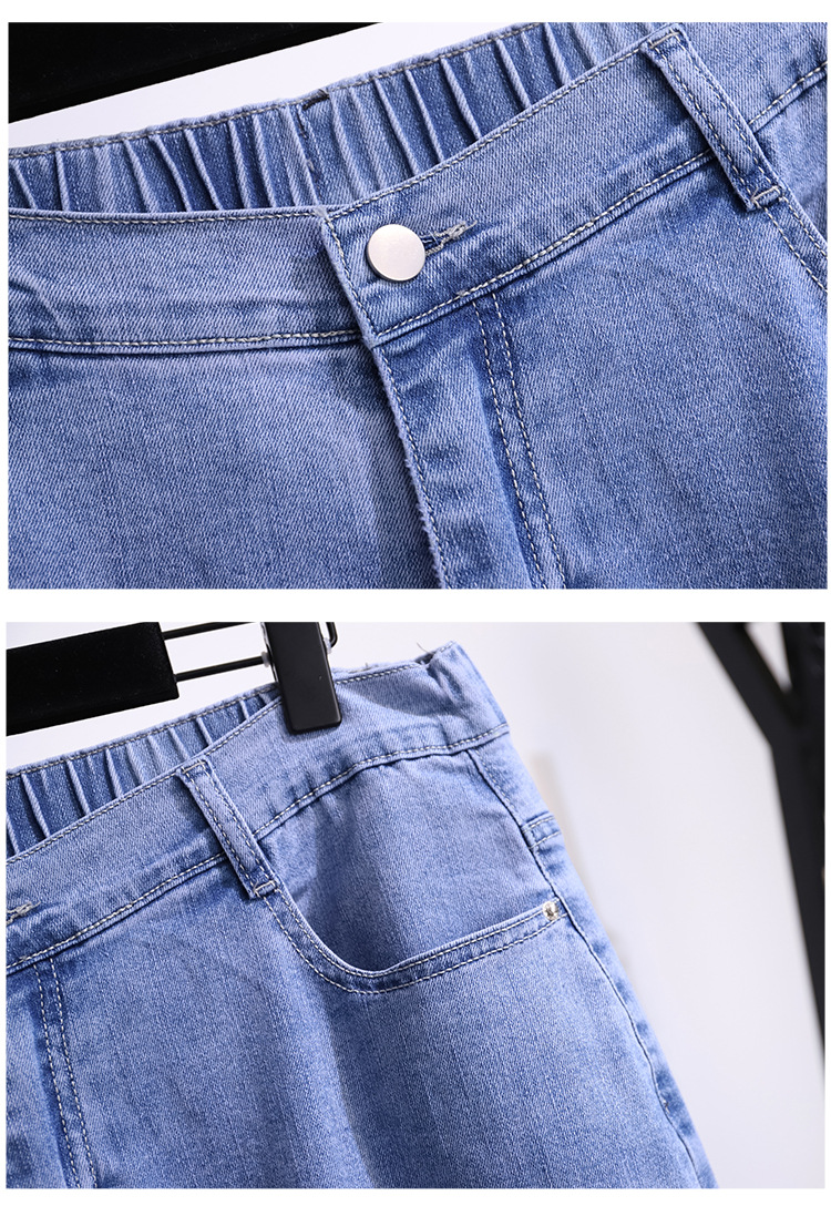 Plus Size Women's Denim Cropped High Waist Slim And Loose