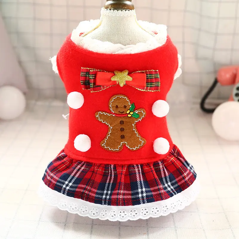 Fashionable New Year Christmas Red Plaid Dog
