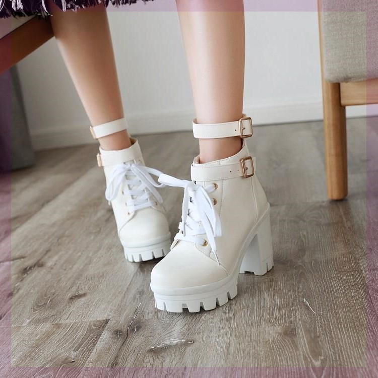 Women's Plus Velvet Handsome Lace-up Platform Martin Boots