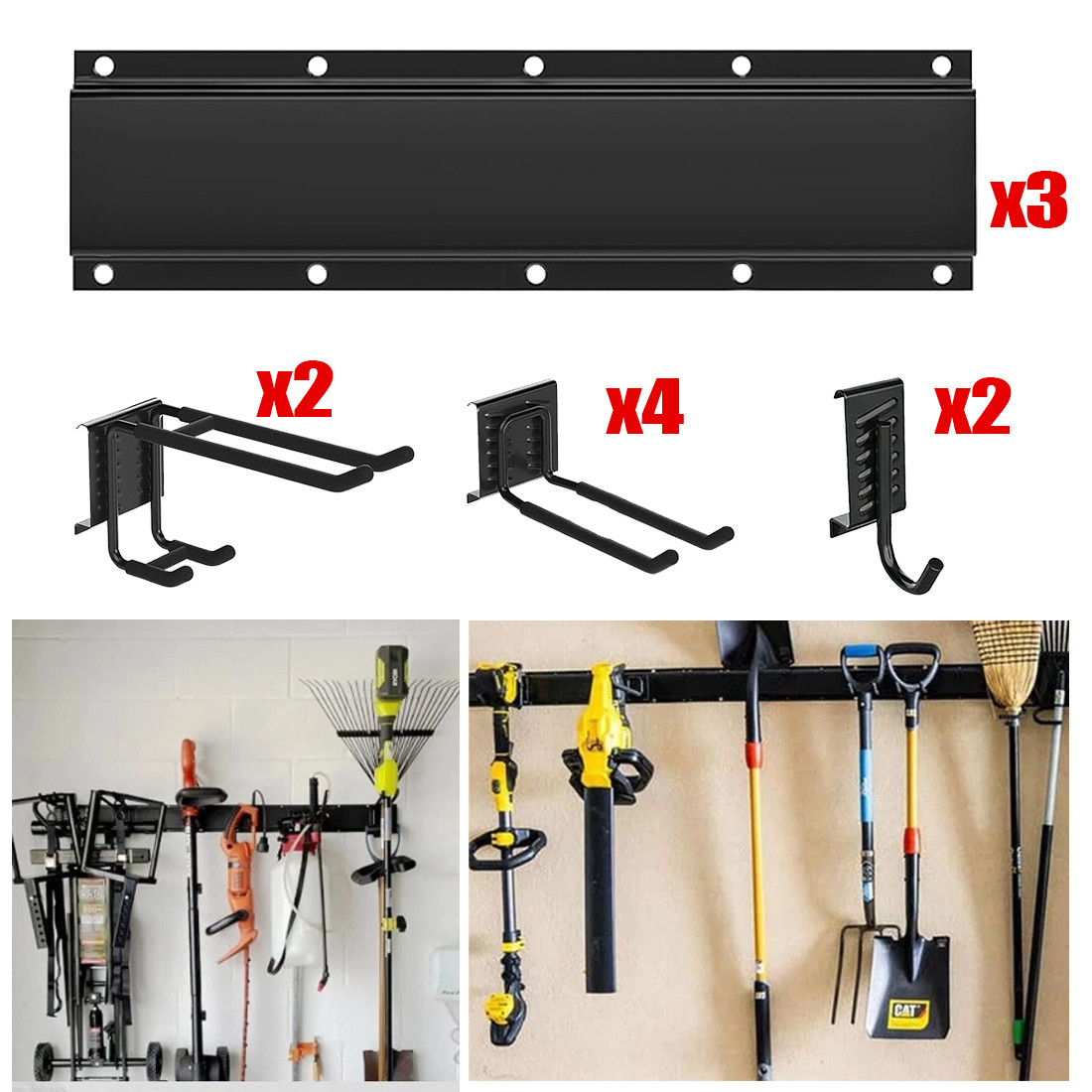 NEW 3x Garage Garden Tool Holder Storage Rack Shed Wall Mounted Organiser Long Hooks