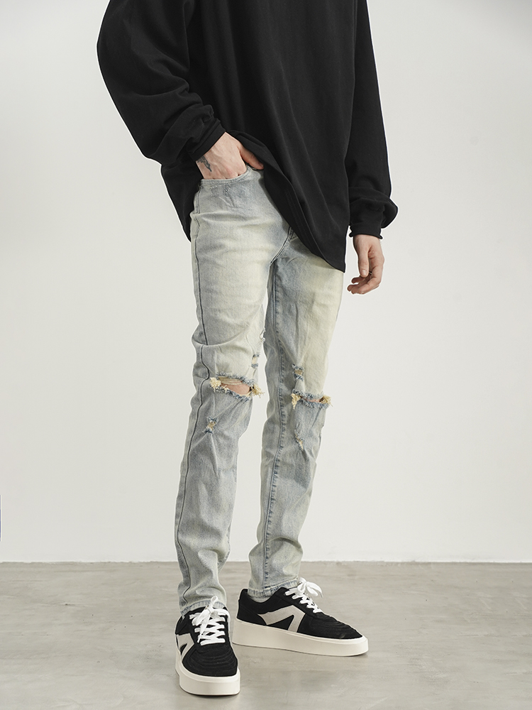 Title 5, Ripped washed yellowed slim-fit jeans, perfect ...